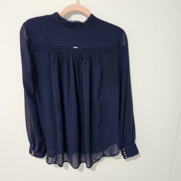 White House Black Market Navy Blue Sheer Button Down Long Sleeve Blouse - Size 4 - Picture 3 of 6